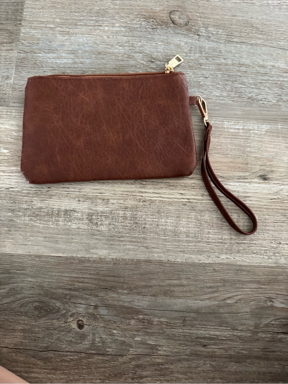 Brown Leather Wristlet Clutch